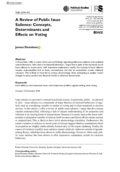 (PDF) A Review of Public Issue Salience: Concepts, Determinants and ...