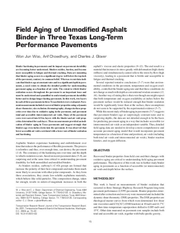 (PDF) Field Aging of Unmodified Asphalt Binder in Three Texas Long-Term ...