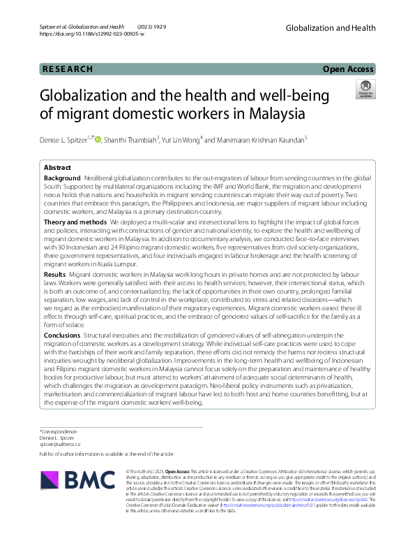 (PDF) Globalization and the health and well-being of migrant domestic ...