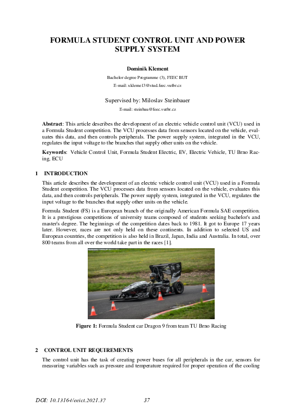 (PDF) Formula Student Control Unit And Power Supply System