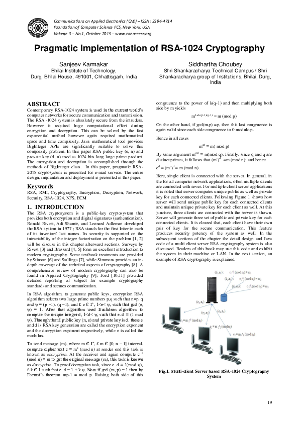 (PDF) Pragmatic Implementation of RSA-1024 Cryptography