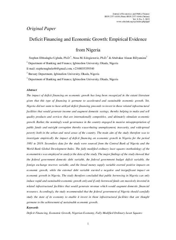 (PDF) Deficit Financing and Economic Growth: Empirical Evidence from ...