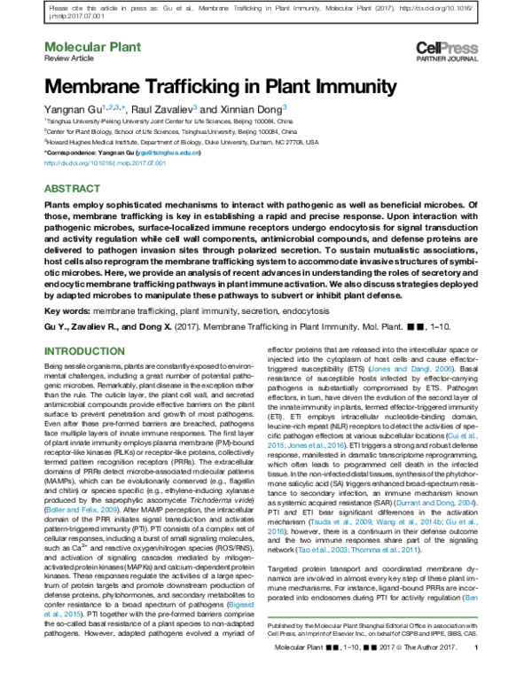 (PDF) Membrane Trafficking in Plant Immunity