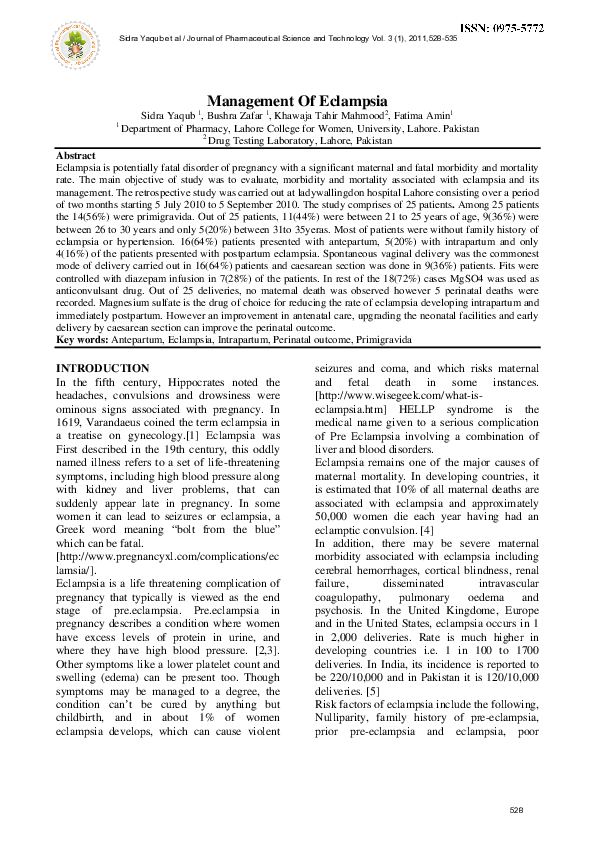 (PDF) Management Of Eclampsia