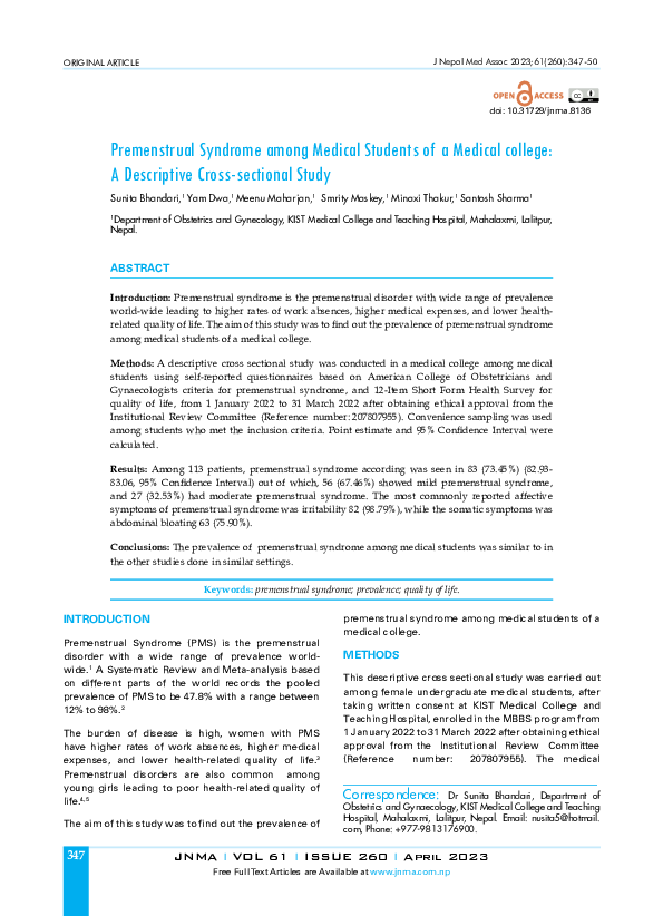 (PDF) Premenstrual Syndrome among Medical Students of a Medical college ...