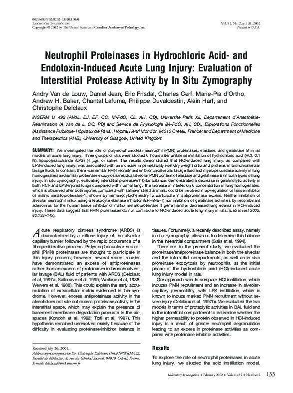 (PDF) Neutrophil Proteinases in Hydrochloric Acid- and Endotoxin ...