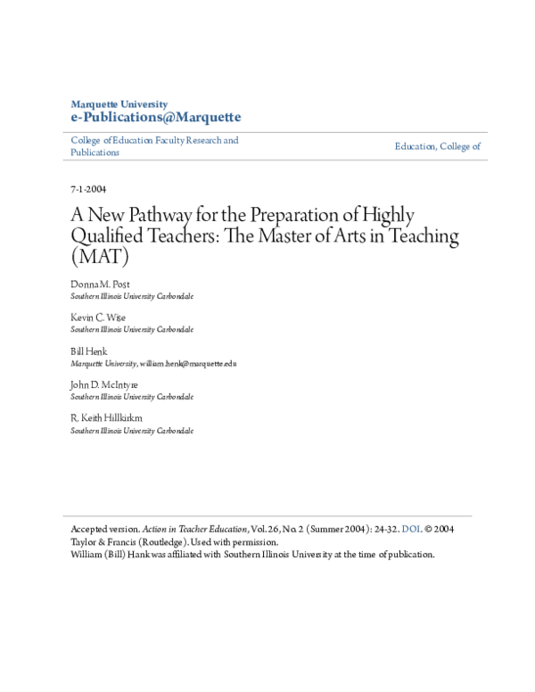 (PDF) Developing Quality Teachers: The MAT Program