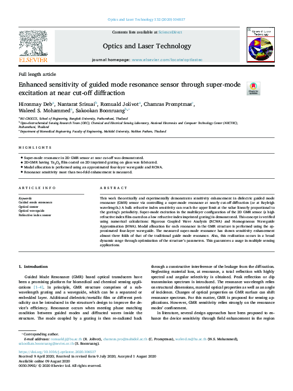 (PDF) Enhanced sensitivity of guided mode resonance sensor through ...