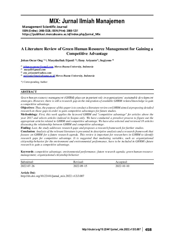 (PDF) A Literature Review of Green Human Resource Management for ...