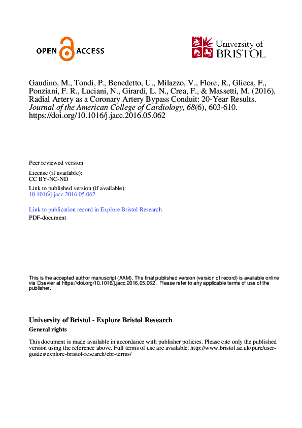 (PDF) Radial Artery as a Coronary Artery Bypass Conduit: 20-Year Results