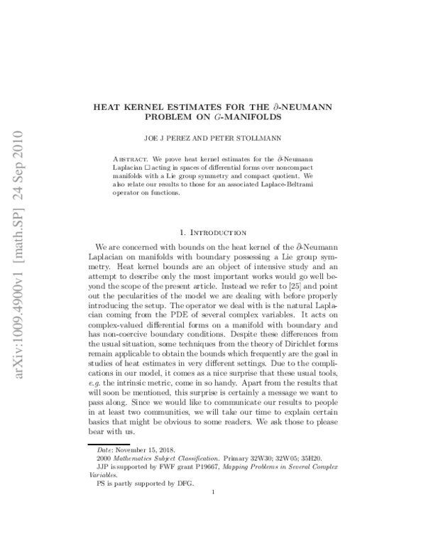 (PDF) Heat kernel estimates for the $${{\bar{\partial}}}$$ -Neumann ...