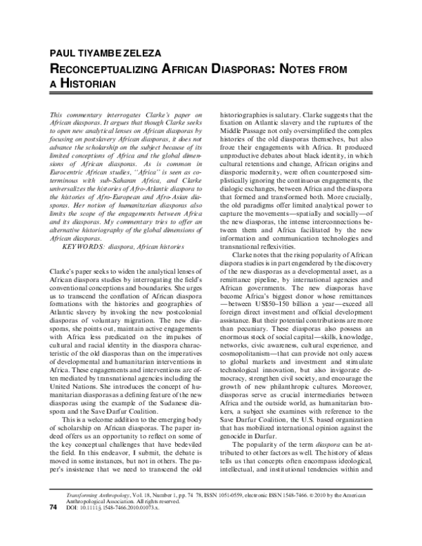 (PDF) Reconceptualizing African Diasporas: Notes from a Historian