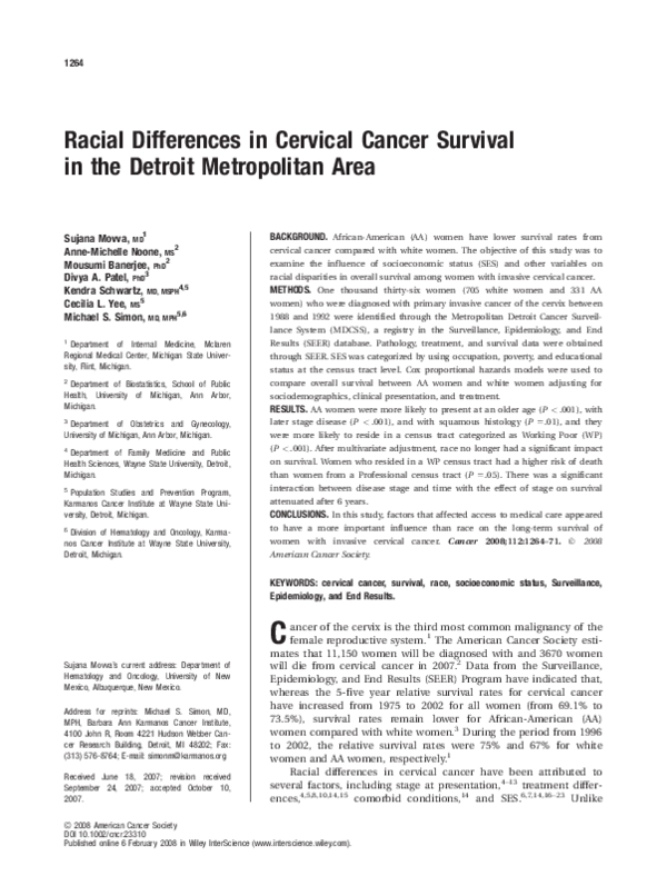 (PDF) Racial Differences in Cervical Cancer Survival in the Detroit ...