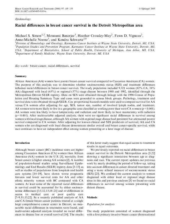 (PDF) Racial differences in breast cancer survival in the Detroit ...