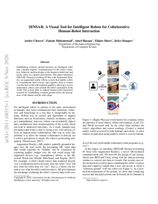 (PDF) SENSAR: A Visual Tool for Intelligent Robots for Collaborative ...