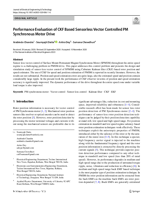 (PDF) Performance Evaluation of CKF Based Sensorless Vector Controlled ...