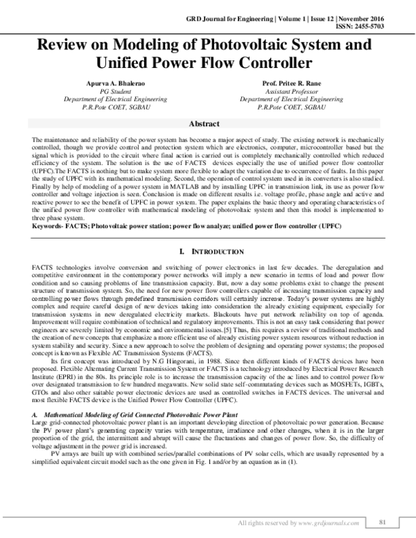 (PDF) Review on Modeling of Photovoltaic System and Unified Power Flow ...