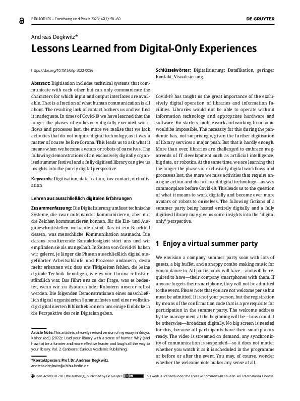 (PDF) Lessons Learned from Digital-Only Experiences