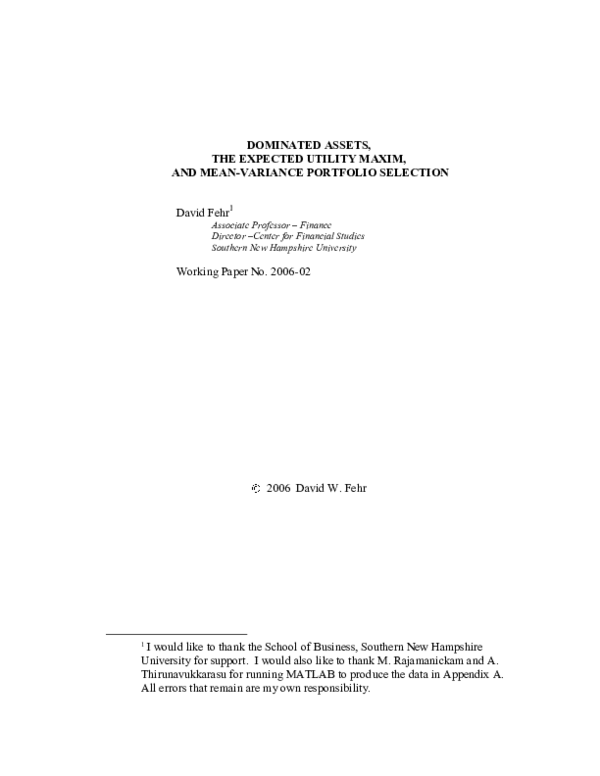  pdf dominated assets the expected utility maxim and mean variance