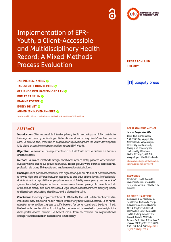 (PDF) Implementation of EPR-Youth, a Client-Accessible and ...