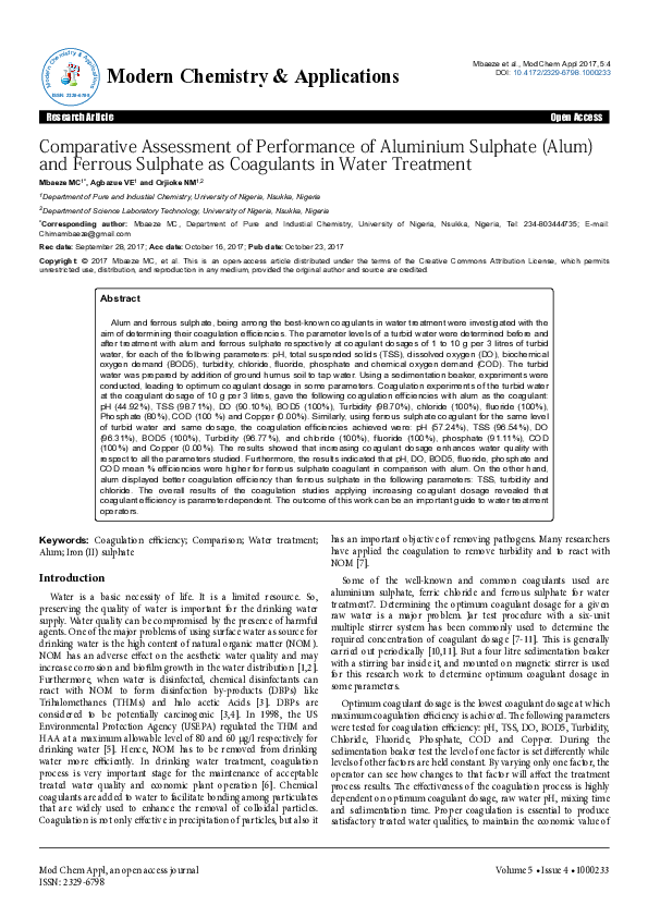 (PDF) Comparative Assessment of Performance of Aluminium Sulphate (Alum
