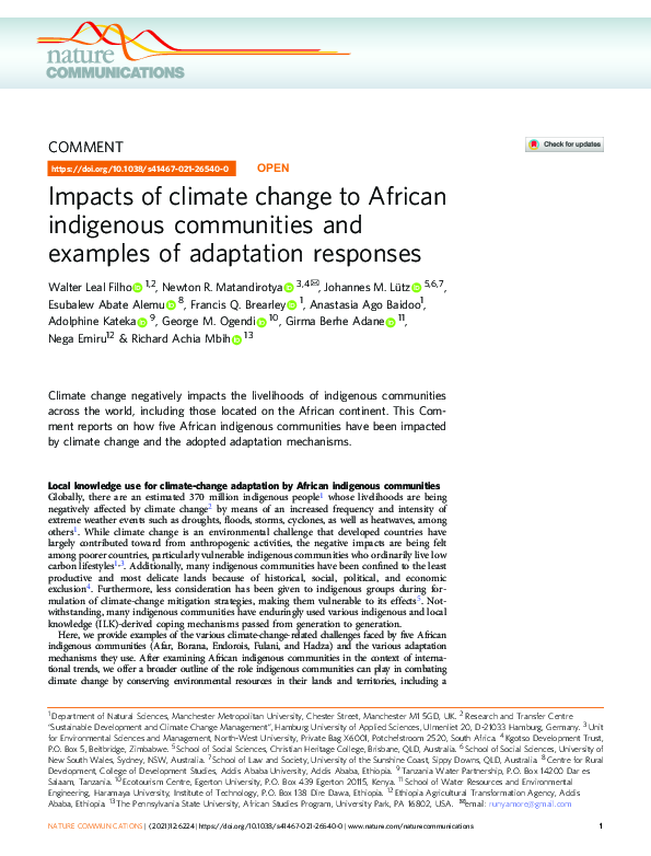 (PDF) Impacts of climate change to African indigenous communities and ...