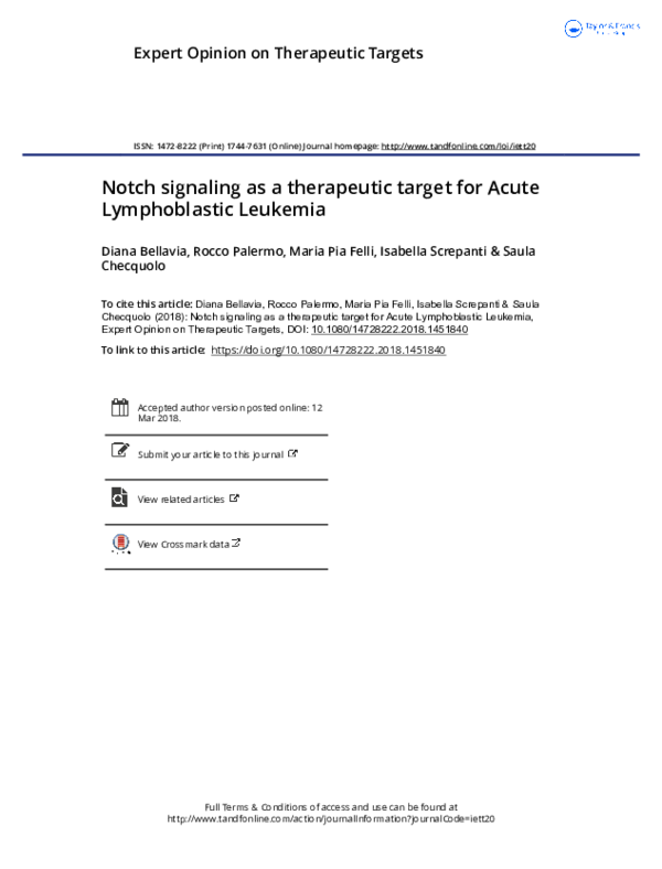 (PDF) Notch signaling as a therapeutic target for acute lymphoblastic ...