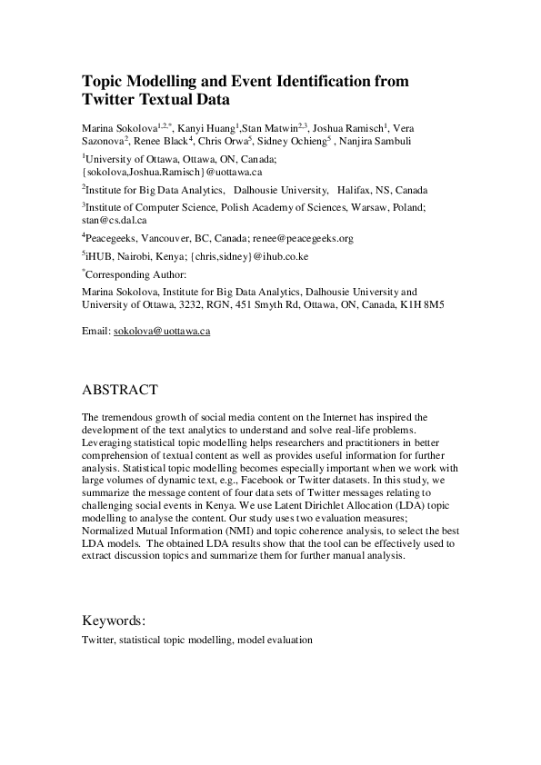 (PDF) Topic Modelling and Event Identification from Twitter Textual Data