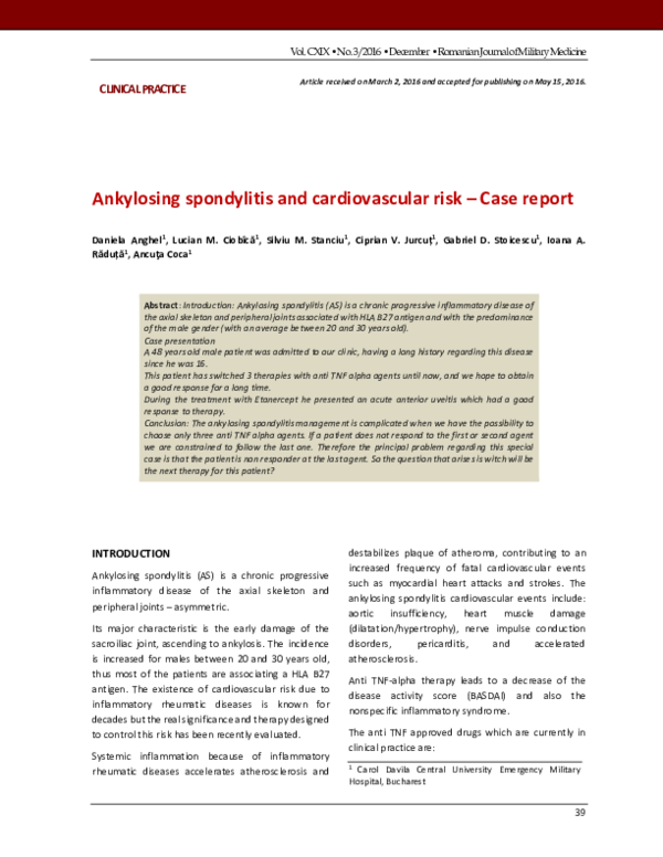 (PDF) Ankylosing spondylitis and cardiovascular risc - Case report