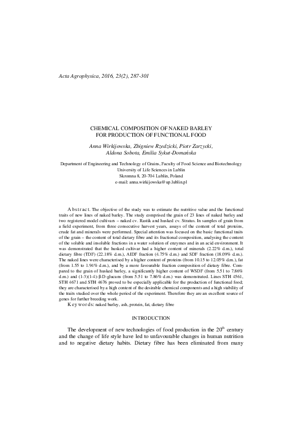 (PDF) Chemical composition of naked barley for production of functional ...