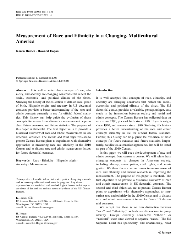 (PDF) Measurement of Race and Ethnicity in a Changing, Multicultural ...