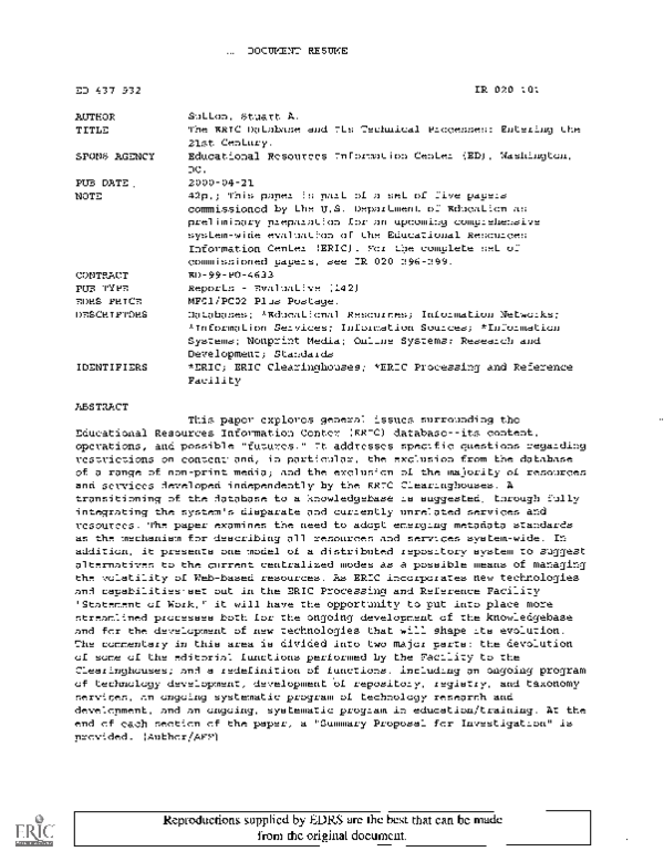  pdf the eric database and its technical processes entering the 21st