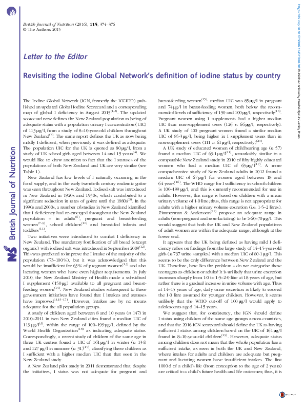 (PDF) Revisiting the Iodine Global Network’s definition of iodine