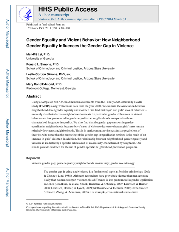 (PDF) Gender Equality and Violent Behavior: How Neighborhood Gender ...
