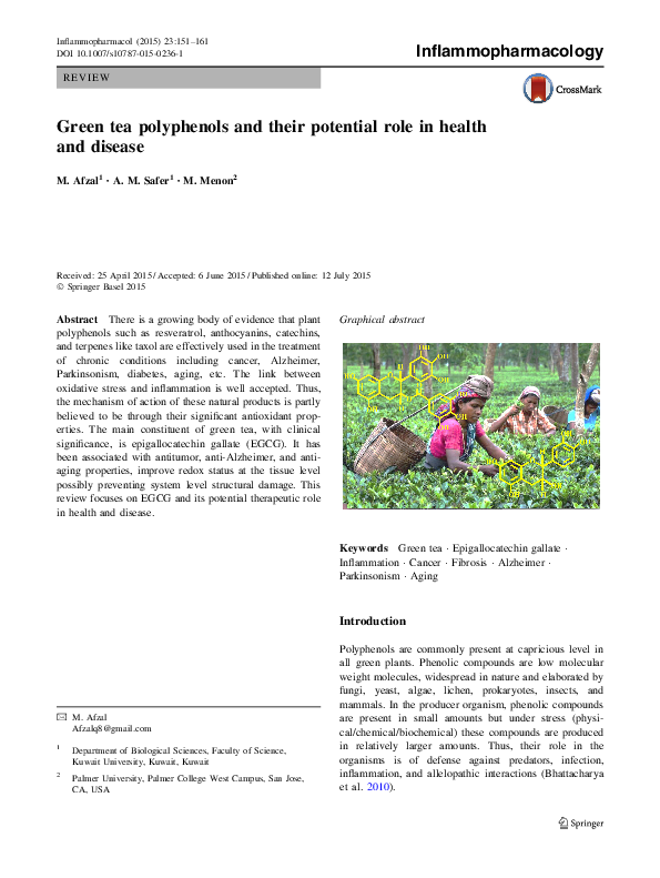 (PDF) Green tea polyphenols and their potential role in health and disease