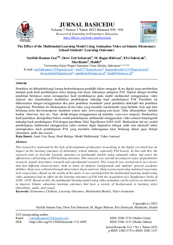 (PDF) The Effect of the Multimodal Learning Model Using Animation Video ...