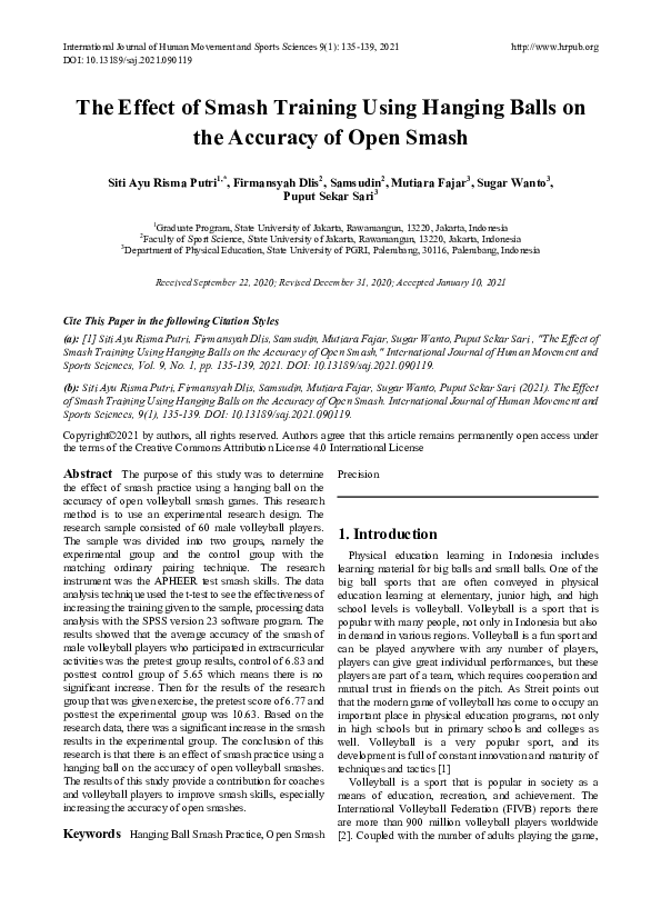 (PDF) The Effect of Smash Training Using Hanging Balls on the Accuracy ...