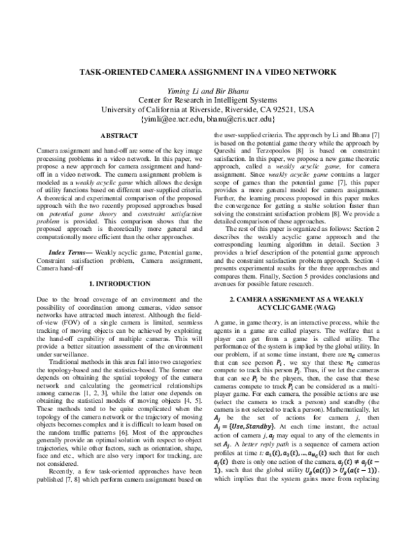 (PDF) Taskoriented camera assignment in a video network YiMing Li