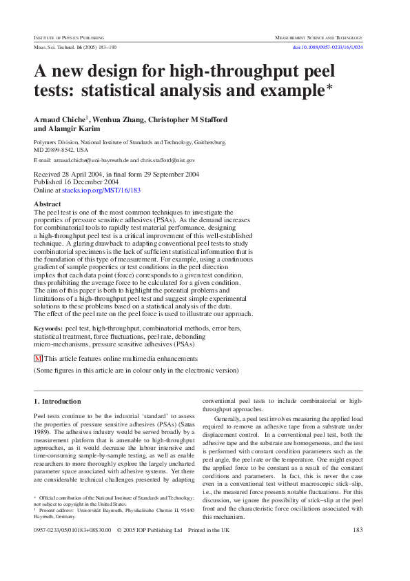 (PDF) A new design for high-throughput peel tests: statistical analysis ...