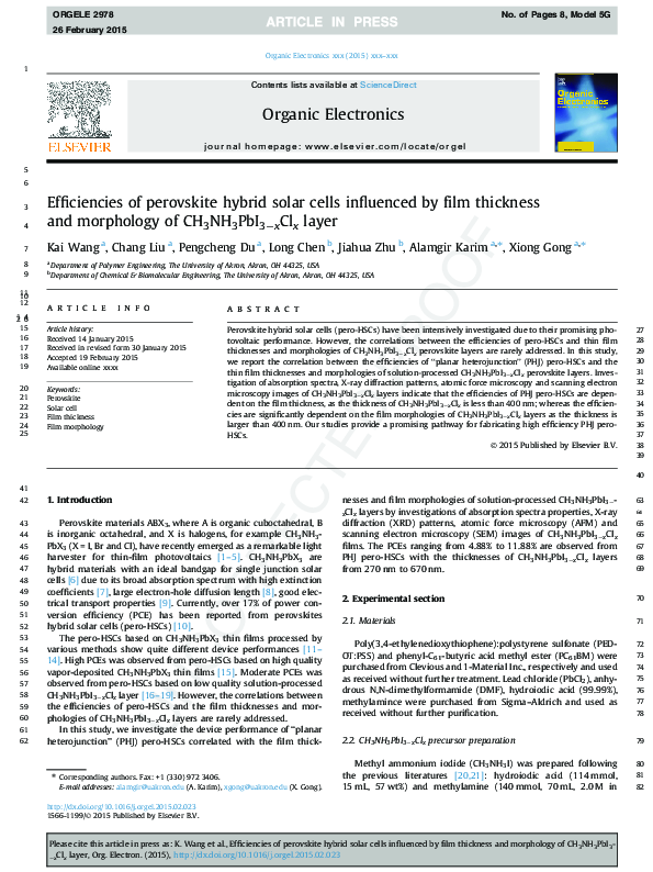 (PDF) Efficiencies of perovskite hybrid solar cells influenced by film ...