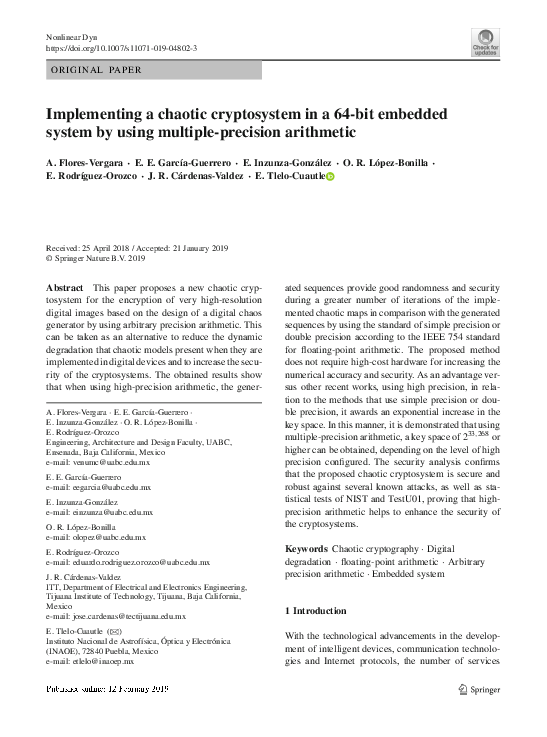 (PDF) Implementing a chaotic cryptosystem in a 64-bit embedded system ...