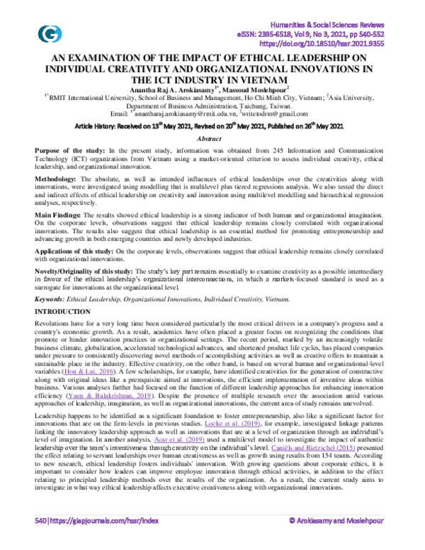 (PDF) An Examination of the Impact of Ethical Leadership on Individual ...