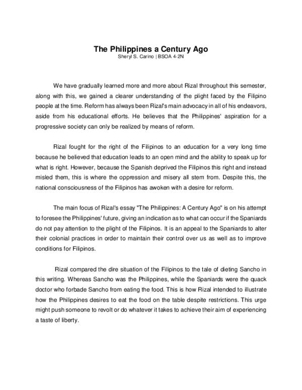 (PDF) Reflection Paper: The Philippines a Century Hence