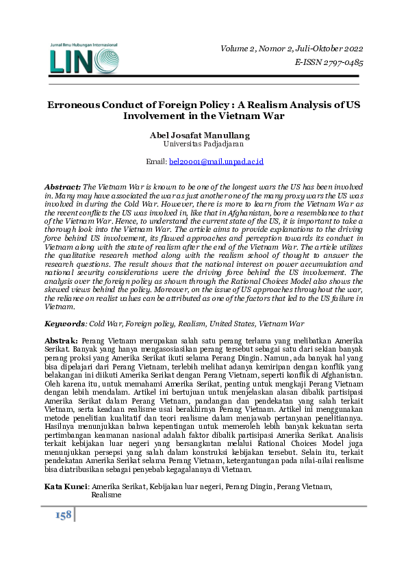 (PDF) Erroneous Conduct of Foreign Policy : A Realism Analysis of US ...