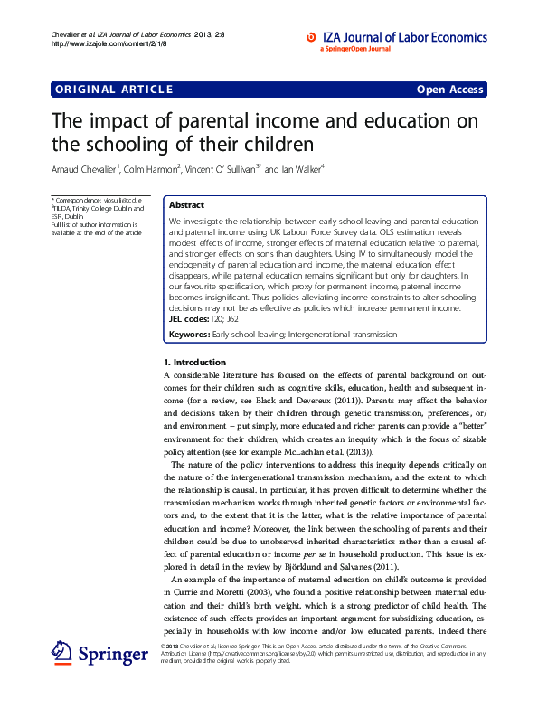 (PDF) The impact of parental income and education on the schooling of ...
