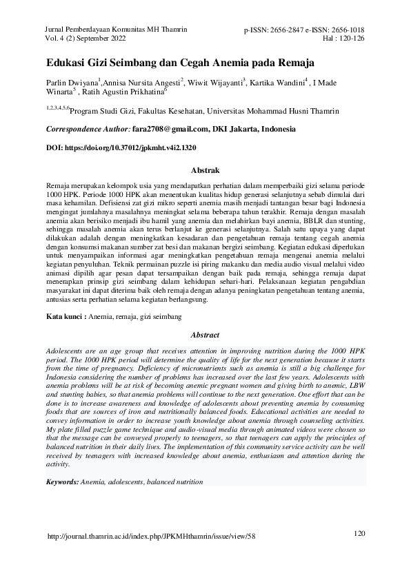 Pdf Edukasi Gizi Seimbang Dan Cegah Anemia Pada Remaja