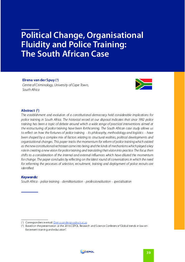 (PDF) Political Change, Organisational Fluidity and Police Training ...