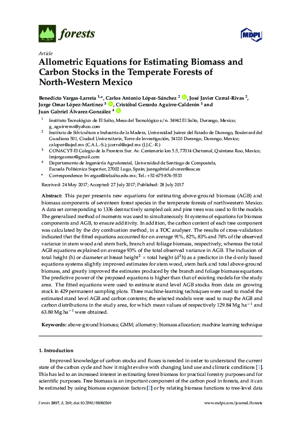 (PDF) Allometric Equations for Estimating Biomass and Carbon Stocks in ...