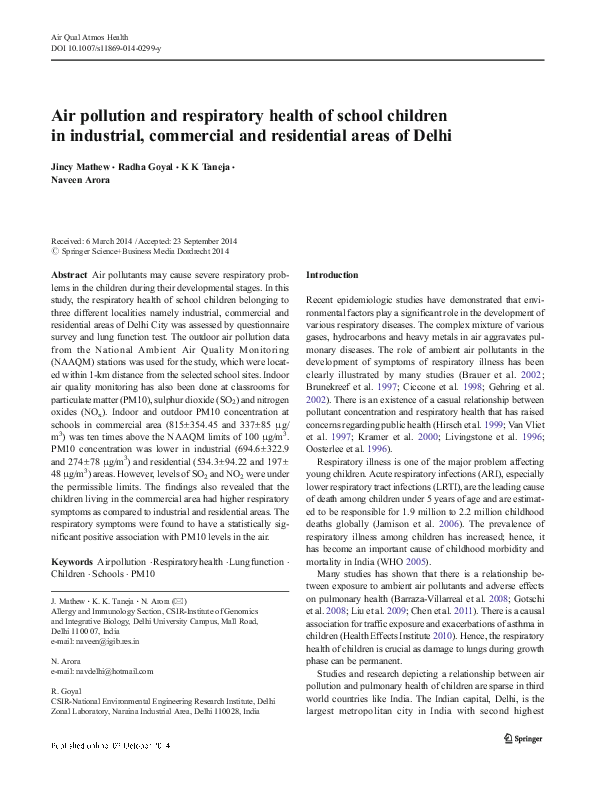 (PDF) Air pollution and respiratory health of school children in ...