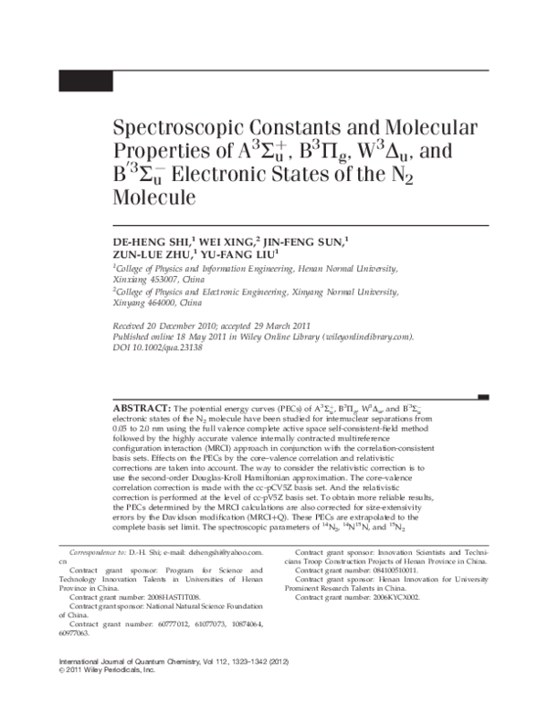 (PDF) Spectroscopic constants and molecular properties of rare-gas ...